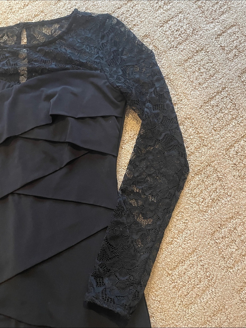 White House Black Market Black Lace Long-Sleeve Layered Dress - Picture 4 of 10